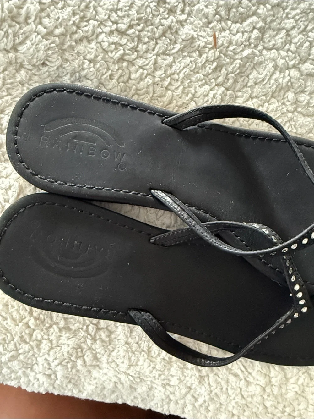 Rainbow Black Rhinestone Thong Sandals